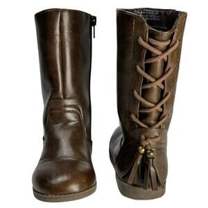 Sugar Kids Boots Vegan Leather Side Zipper Lace Back Design Brown 10